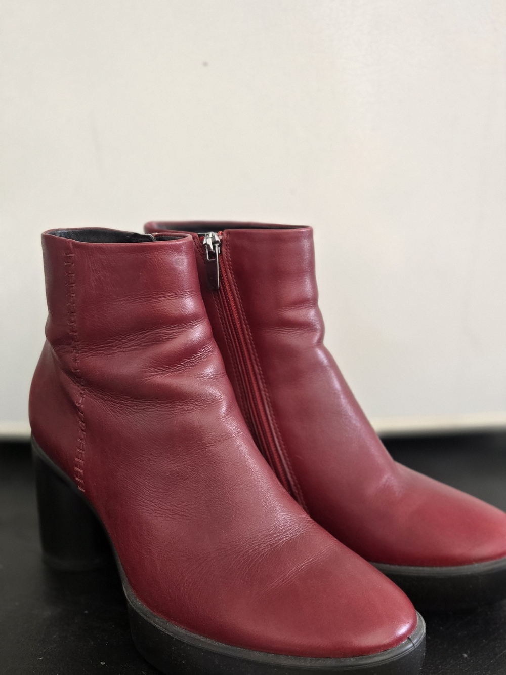 ECCO Women's Burgundy Leather Ankle Boots with Side Zip